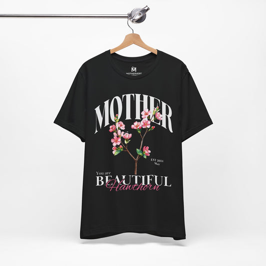 Mother Birth Flower Tee – Personalizable Hawthorn Design (May)