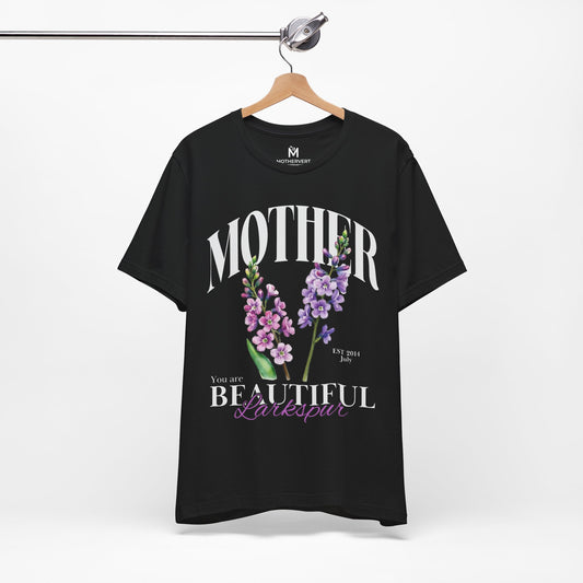 Mother Birth Flower Tee – Personalizable Larkspur Design (July)